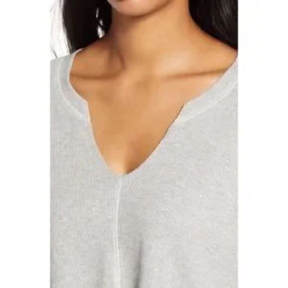 Split Neck Thermal Crop Top light heather grey long sleeve - Picture 5 of 5